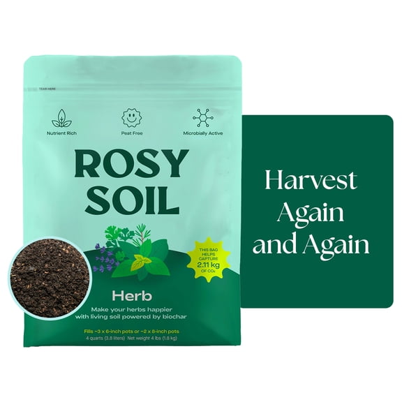 Rosy Soil Herb Potting Soil Mix for Indoor Herb Garden, Organic Peat Free Soil with Biochar for Strong Growth & Flavor, Well Draining Potting Mix, 4 qt