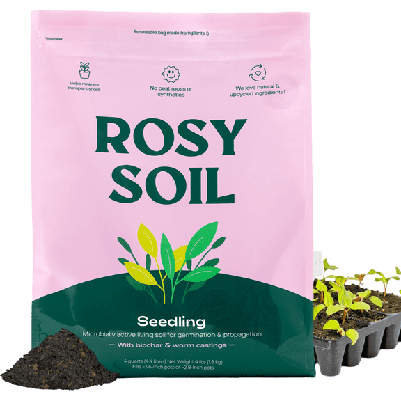 Rosy Soil Premium Seed Starter Mix, Organic Seedling Germination Soil with Biochar and Drainage, 4qt