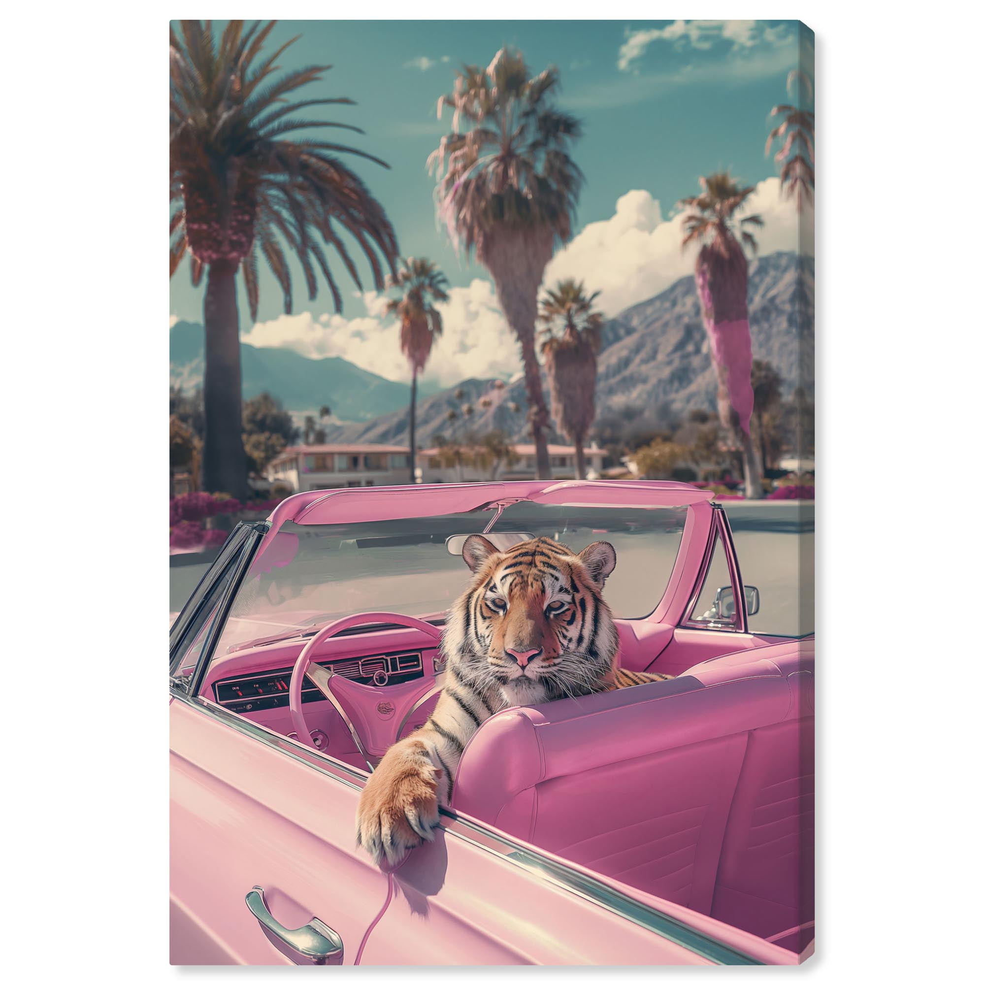 Pink and Blue Coastal Tiger Canvas Wall Art, 15" x 10"