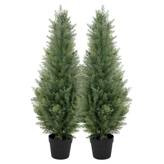 RosyHaven 2pcs 3ft UV Resistant Artificial Topiary Trees Outdoor, 35" Faux Cedar Tree with Full & Realistic Leaves for Front Door Proch Patio Deck Room Decor