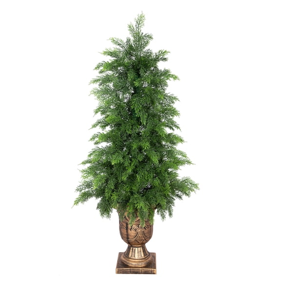 RosyHaven 3ft Real Touch Faux Cedar Tree with Decorative Urn Planter , 36"UV Resistant Artificial Topiary Trees Outdoor for Front Door Porch Bedroom Livingroom Fireplace Holiday Decor