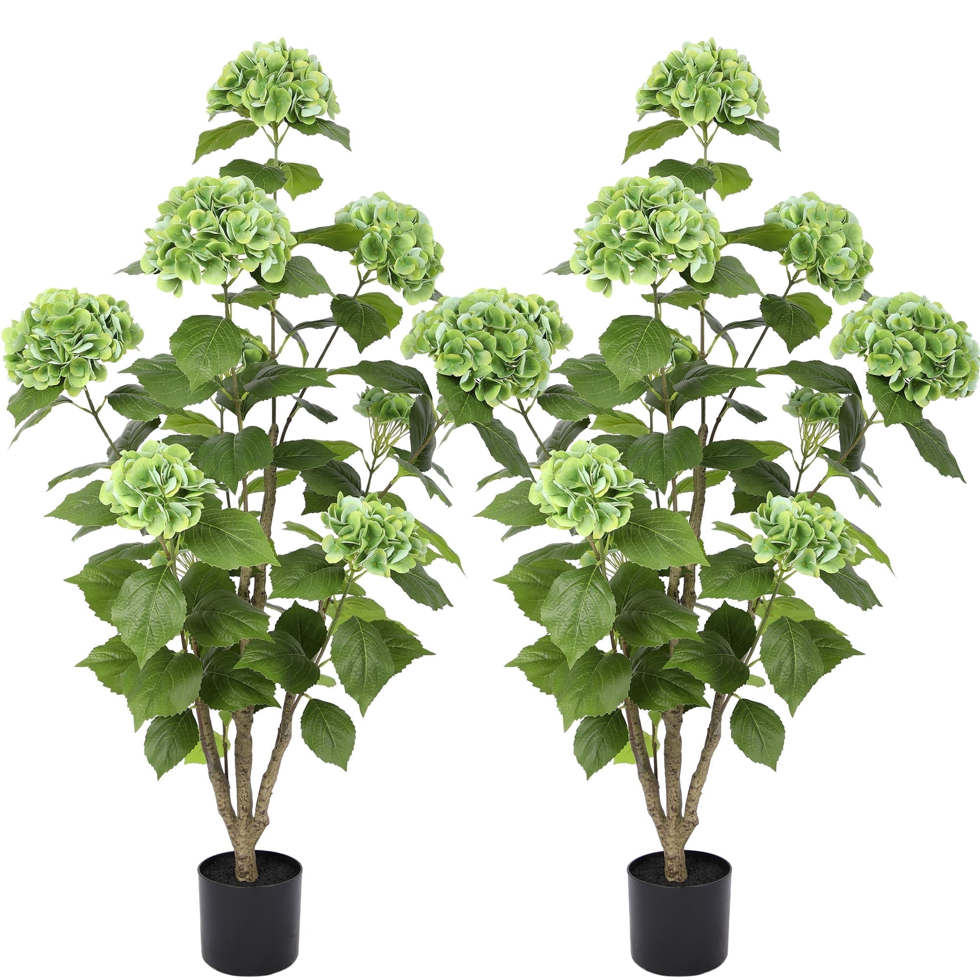 RosyHaven 4ft Real Touch Faux Hydrangea Tree Outdoor with Realistic & Waterproof Premium Latex Flowers,2Pack 48"Artificial Hydrangea Tree,Fake Outdoor Plants for Porch Patio Garden Room Decor,Green