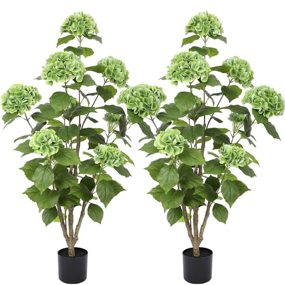 RosyHaven 4ft Real Touch Faux Hydrangea Tree Outdoor with Realistic & Waterproof Premium Latex Flowers,2Pack 48"Artificial Hydrangea Tree,Fake Outdoor Plants for Porch Patio Garden Room Decor,Green