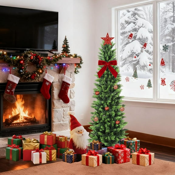 RosyHaven 6ft Real Touch Cedar Christmas Tree, 72"UV Resistant Artificial Cedar Tree, with Realistic and Full Branches for Front Door Porch Bedroom Livingroom Fireplace Holiday Decor.