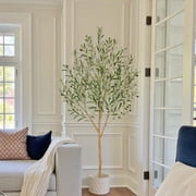 RosyHaven 6ft Realistic Artificial Olive Tree Indoor,72"Faux Olive Tree with Real Wood Trunks,Lifelike Leaves and Vibrant Fruits for Home Office Living Room Bedroom Garden Porch Balcony Corner Decor