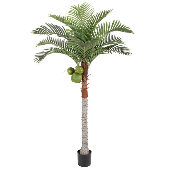 RosyHaven 7ft UV Resistant Artificial Palm Tree with Coconut Fruits,84" Large Coconut Palm Tree with Full Leavesd and Realistic Trunks for Pool Patio Living Room Balcony Outdoor Indoor Decor