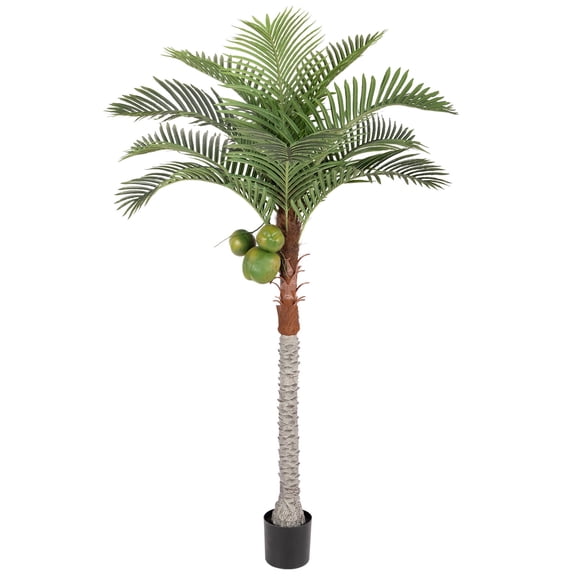 RosyHaven 7ft UV Resistant Artificial Palm Tree with Coconut Fruits,84" Large Coconut Palm Tree with Full Leavesd and Realistic Trunks for Pool Patio Living Room Balcony Outdoor Indoor Decor