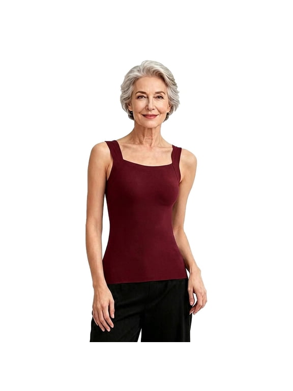 Rosyday Tank Top with Built in Bra for the over 65 Years , Women's Square Neck Comfort Bra Tank Top, Seamless Wireless Support Cami Comfort