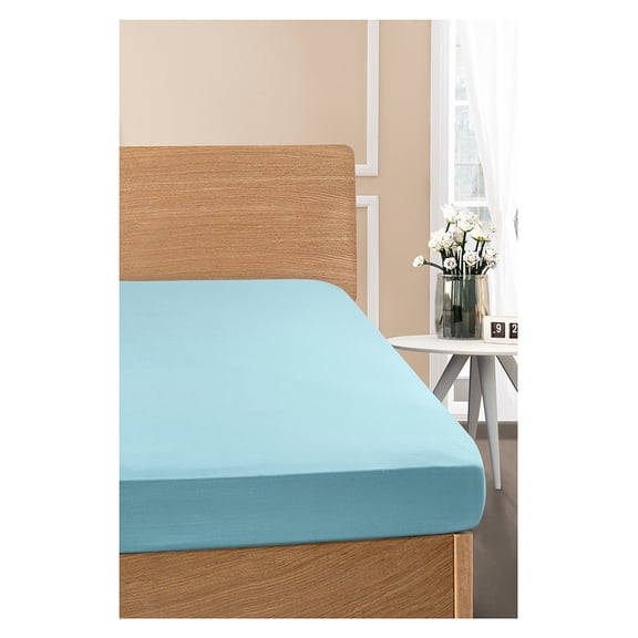 Rosyn Home Jersey Knitting All Around Elastic Fitted Sheet 100% Cotton Aqua Blue California King