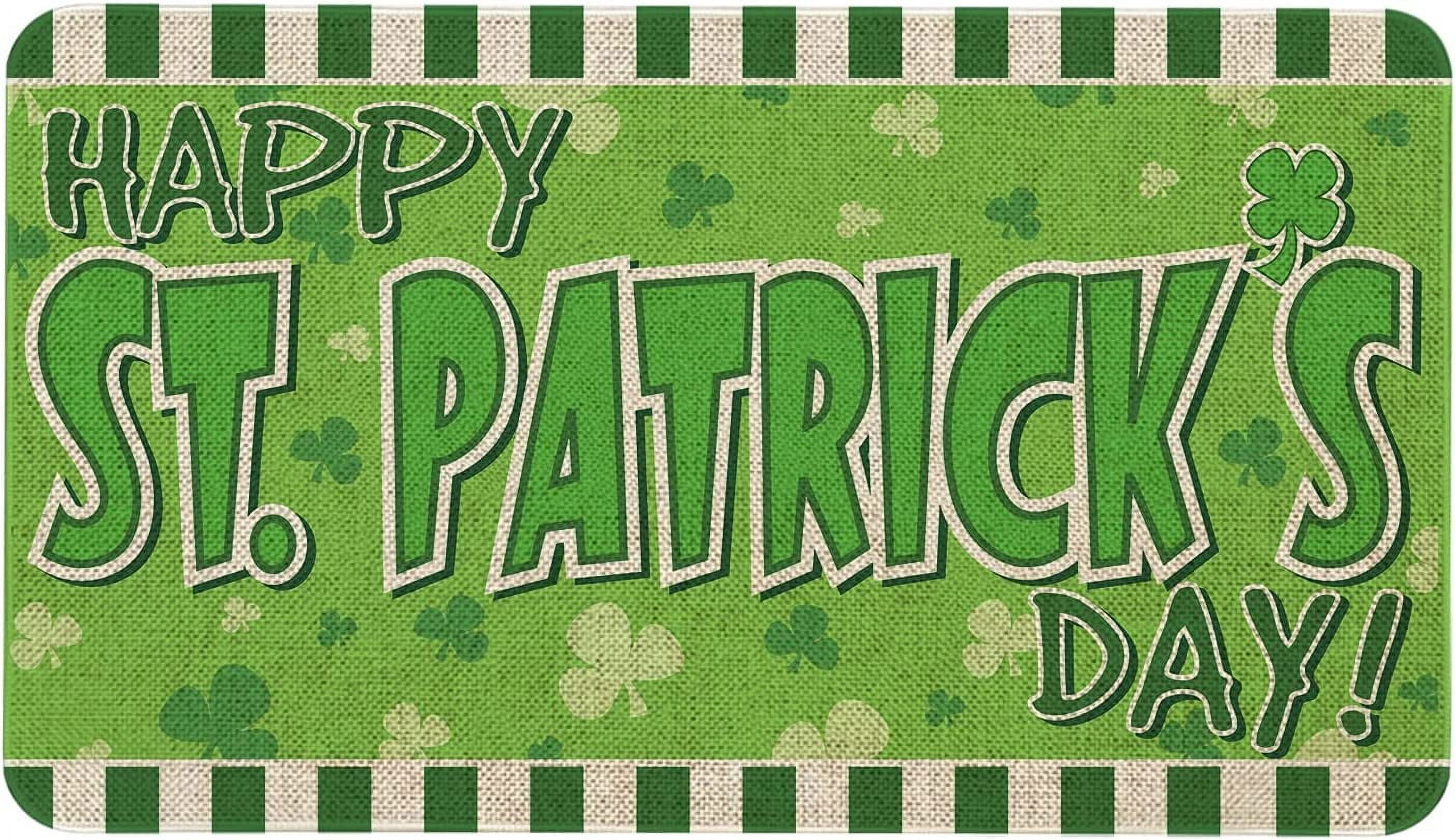 Roszwtit Happy St Patricks Day Door Mat 30 X 17 Inch Green Shamrock Doormat Indoor Outdoor Entrance Floor Rug St Patricks Day Decor Non Slip Rubber Welcome Mats
