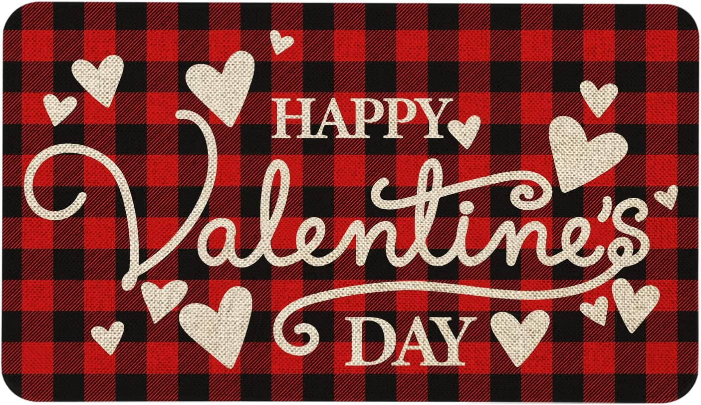Roszwtit Valentines Day Door Mat 30 X 17 Inch Red Buffalo Plaid Valentine Doormat Indoor Outdoor Entrance Floor Mat Non Slip Valentine Decor Rubber Welcome Mats