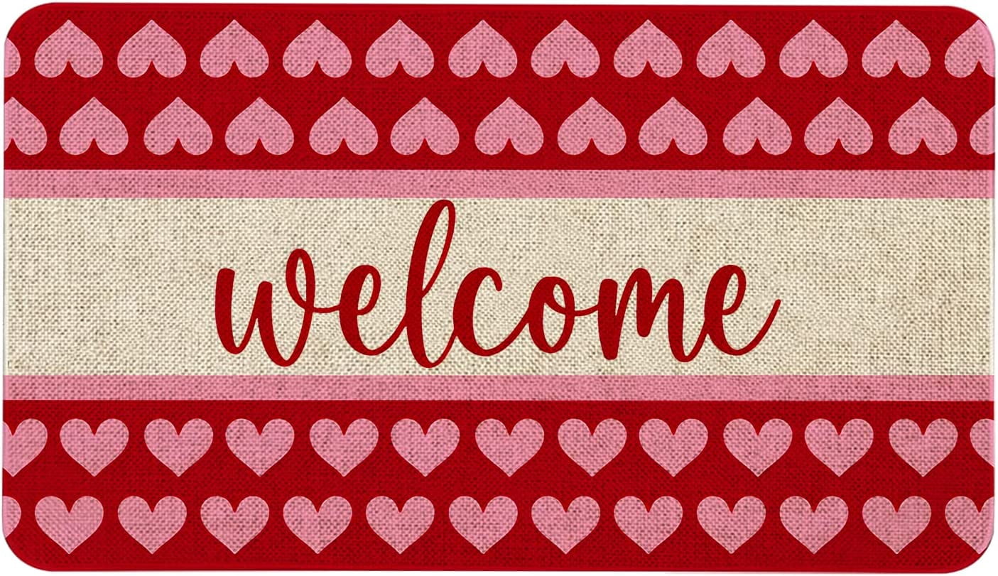 Roszwtit Valentines Day Door Mat 30 X 17 Inch Red Heart Welcome Doormat Indoor Outdoor Entrance Floor Mat Non Slip Valentine Decor Rubber Door Mats