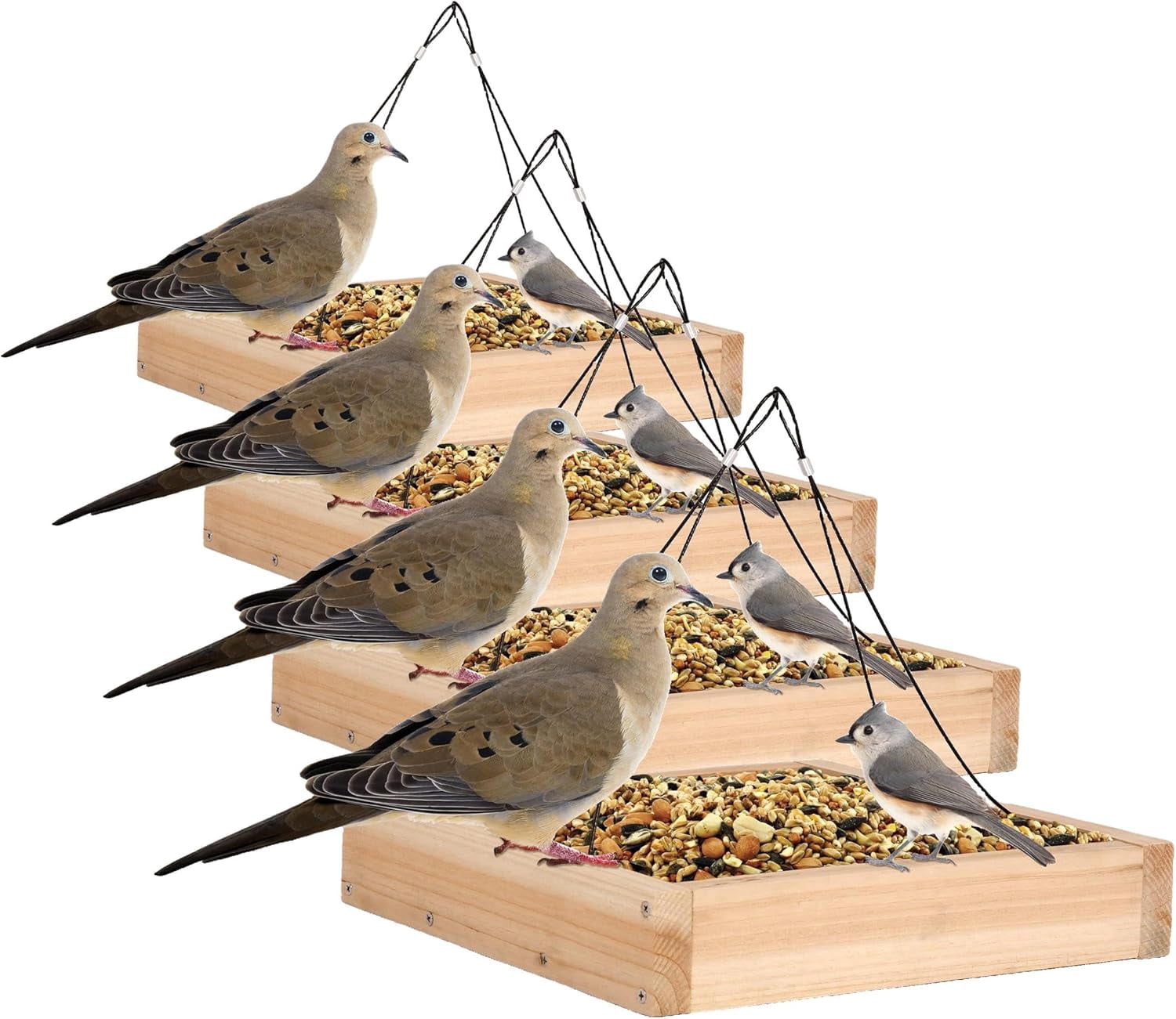 Rot Resistant Cedar Hanging Tray Bird Feeder with Fresh Seed Tray, Platform Feeder for Outdoor Wild Bird Seed and Décor, Wooden
