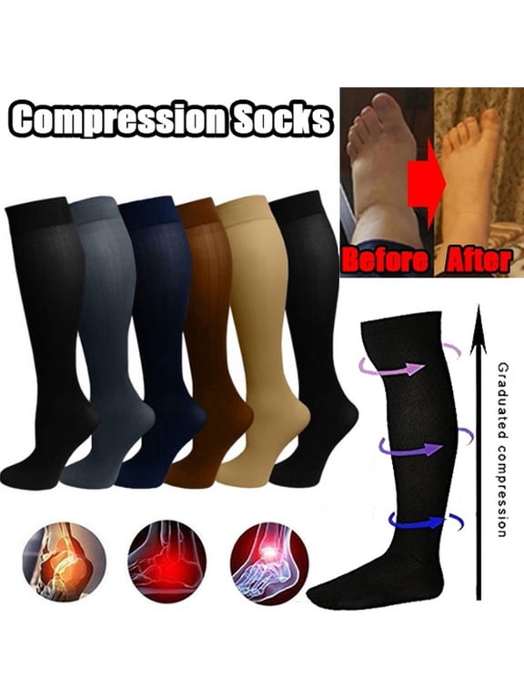 15-20 mmHg Merino Wool Compression Socks Unisex Knee High Travel Stockings, Moisture Wicking Thermal Fit for Men & Women Flying & Standing