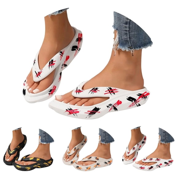 RotHome Arch Support Flip Flops for Women Orthopedic Sandals Plantar Fasciitis Soft Wedge Recovery Sandals Platform Thong Flipflops Dressy Slip On Walking Summer Beach Shoes