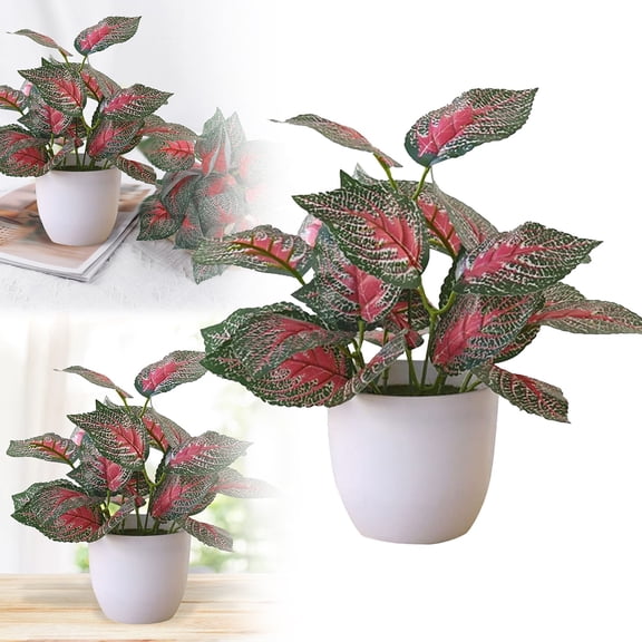 RotHome Artificial Perilla Plant Indoor, Small Fake Potted Greenery for Home Office Table Decor, Realistic Faux Houseplant in White Pot, 8.66 Inch, 1 Pack