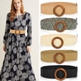 thumbnail image 1 of RotHome Braided Dress Belts for Women Elastic Straw Woven Waist Band Boho Raffia Belt Adjustable Stretch Strap for Stylish Summer Outfits White, 1 of 5