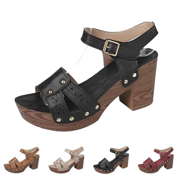RotHome Chunky Platform Heels Peep Toe Heels for Women Wedge Sandals Chunky Block Heel Sandals Comfortable Arch Support Lightweight Breathable Upper Dressy Evening Party