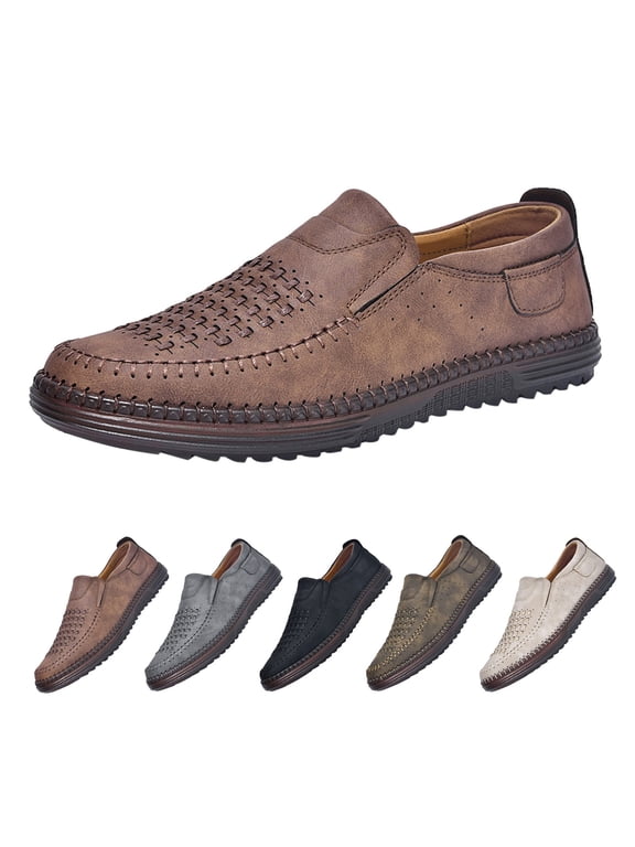 Comfort Slip on Driving Shoes Breathable Perforated Leather Casual Loafers with Ergonomic Soft Sole Walking Flats for Everyday Brown Size 9