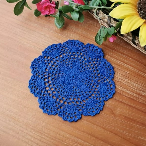 RotHome Crochet Doilies 8 Inch Round Lace Coasters, Handmade Cotton Table Mats for Dining Room, Floral Placemats for Spring Easter Wedding Party Home Decor (Bright Blue, 1 Piece)