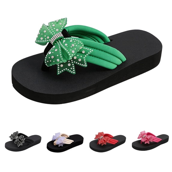 RotHome Cute Bow Sandals for Women Rhinestone Wedge Flip Flops Boho Beach Thong Summer Dressy Bling Casual Shoes Women Footwear Wedding Flats for Bride Bridal Flats