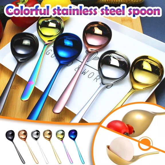 RotHome Deep Soup Spoon, Professional Stainless Steel Round Ladle for Cereal and Ramen, Reusable Heavy Duty Tableware Silverware for Home and Camping, 1-PC