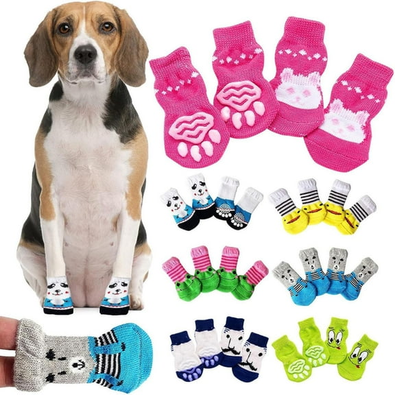 RotHome Dog Booties for Hardwood Floors Anti-Slip Paw Socks with Grippers Traction Control for Senior Dogs to Prevent Licking Paws Soft Knit Cotton Paw Protector, S