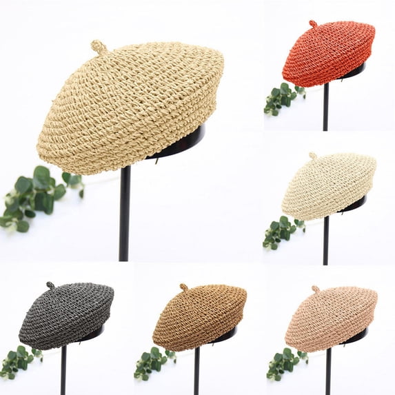 RotHome French Style Straw Beret for Women, Crochet Raffia Summer Sun Hat, Breathable Packable Fashion Accessory, Lightweight Ladies Tea Hat