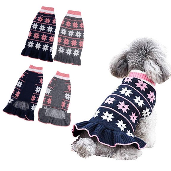 RotHome Girl Dog Sweaters for Small Dogs Warm Fleece Knit Pullover Winter Pet Coat Fall Outfits with Snowflake Pattern Turtleneck Dress Grey XS