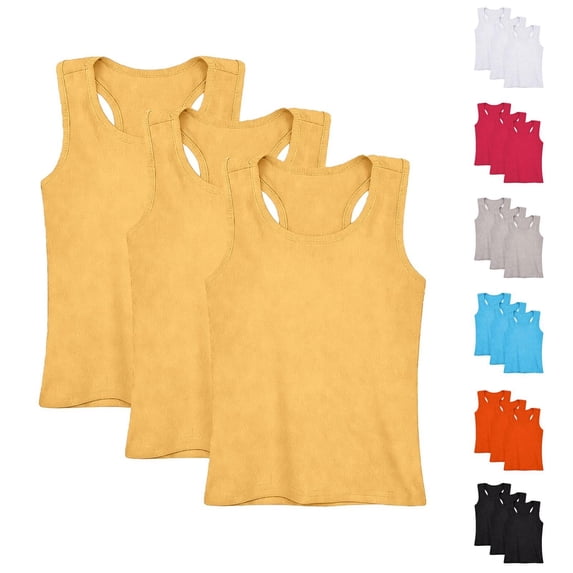 RotHome Girls Tank Tops Racerback Sleeveless Dance Activewear Soft Cotton Blend Stretchy Athletic Undershirts for Ballet Gymnastics Workout 3 Pieces Yellow