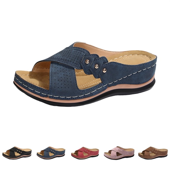 RotHome Ladies Orthopedic Sandals with Arch Support Wedge Low Heel Dressy Casual Slip On Summer Shoes Beach Bohemian Sandals for Women Wide Width