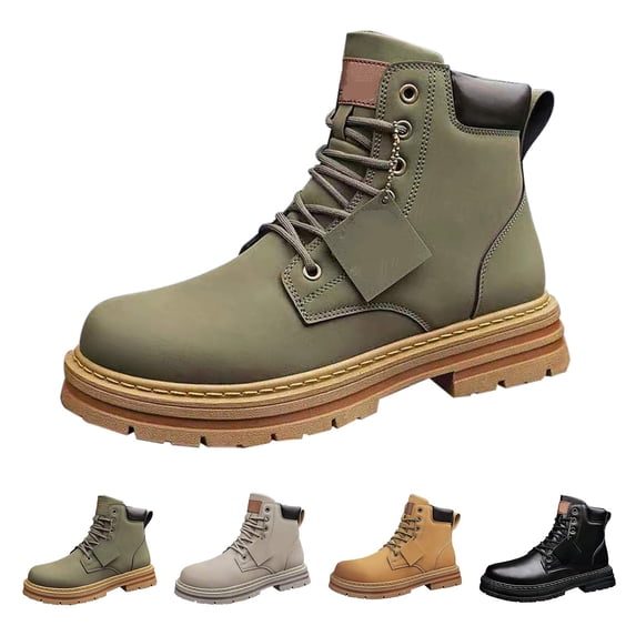 RotHome Men’s Chukka Ankle Boots Leather Lace-up Platform Chunky Heel Combat Style Non-Slip Treaded Lug Sole Casual Business Work Boot