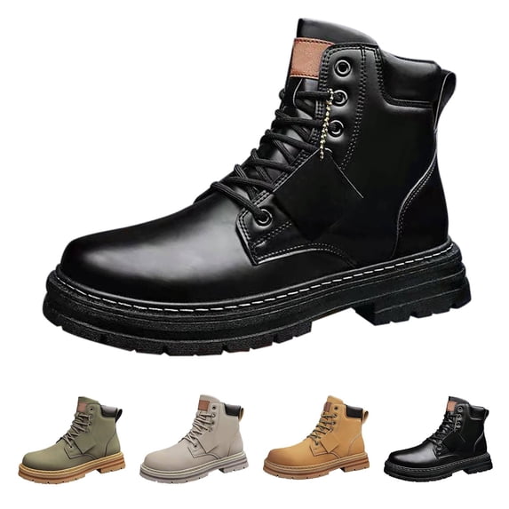 RotHome Men’s Platform Combat Boots Lace-up Chunky Lug Sole High Top Ankle Booties Non-Slip Round Toe Business Work Outdoor Casual Footwear