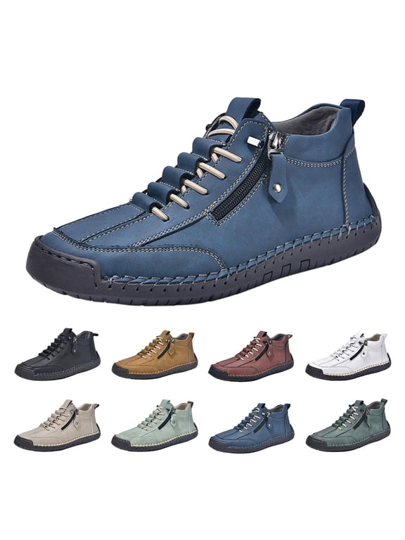 RotHome Mens Casual Leather Boots Ankle Booties Handmade Mid Top Side Zipper Dress Shoes for Men Lightweight Fashion Sneakers Boots