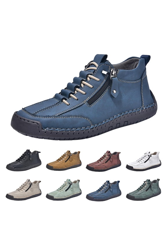 RotHome Mens Casual Leather Boots Ankle Booties Handmade Mid Top Side Zipper Dress Shoes for Men Lightweight Fashion Sneakers Boots