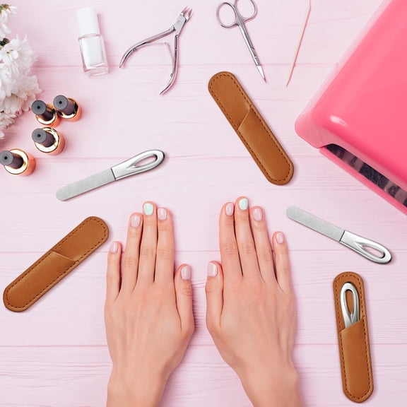 RotHome Nail Files for Natural Nails 3 Pack, Stainless Steel Metal Fingernail File with Leather Sheath Cases, Professional Fine Grit Diamond Nail Filers for Manicure, Travel Friendly Fingernail Tools