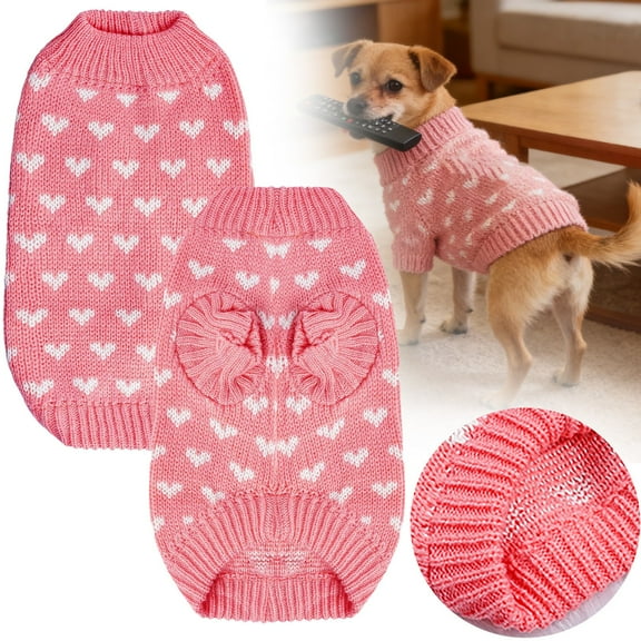 RotHome Pet Dog Cat Sweater Knitted Heart Pattern Warm Soft Cozy Winter Pullover Puppy Outfits for Small Breed Dogs and Kittens Pink Size 2XL