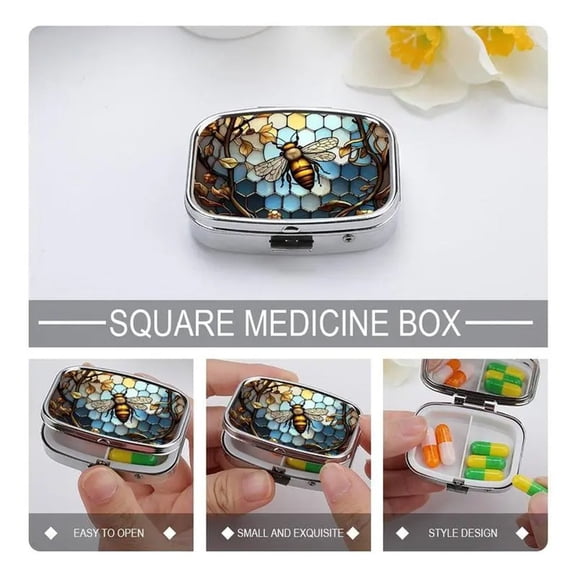RotHome Pill Box with Animal Style Mirror All-in-One 2-Compartment Portable Medicine Organizer, Marble Pattern Travel Pill Case for Vitamins and Daily Medication Fits Pocket or Purse
