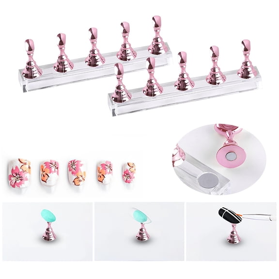 RotHome Practice Nail Stand for Acrylic Nail Art Display Magnetic Nail Holder with Double-sided Tape for Painting Press On Nails DIY Salon Supplies Pink