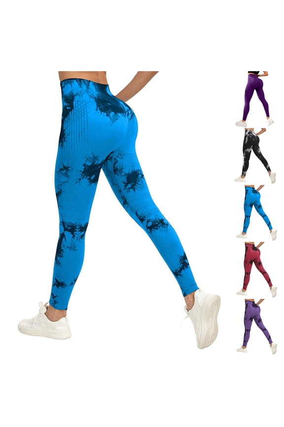 Seamless Scrunch Butt Lifting Compression Tights High Waisted Tie Dye Yoga Pants Women's Workout Leggings for Gym Running Fitness Activewear Training