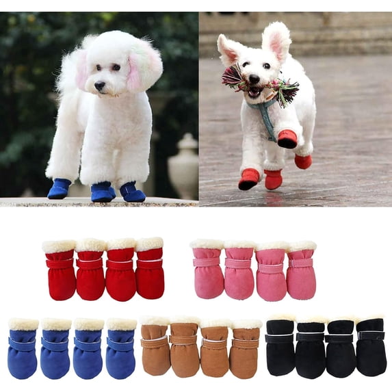 RotHome Small Dog Booties Waterproof Paw Covers for Winter Cold Weather with Durable Anti-Slip Sole and Warm Lining for Puppy Medium Dogs Outdoor Snow Boots 4pc