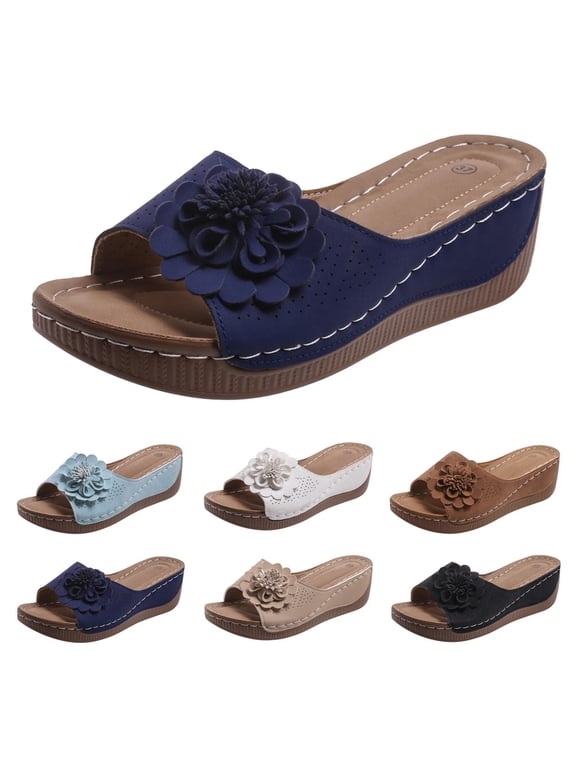 Spring Sandals for Women 2026 Womens Wedge Sandals Flower Casual Boho Dressy Open Toe Platform Slip On Beach Walking Shoes Wide Wedges for Women Orthopedic Sandals for Women