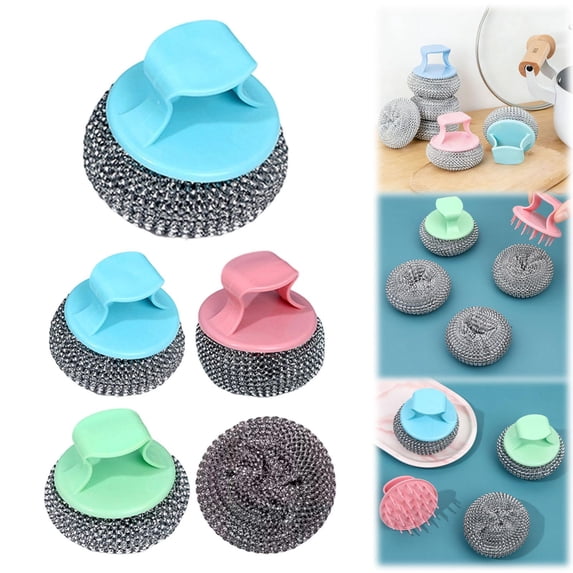 RotHome Stainless Steel Scrubber Heavy Duty Metal Scouring Pad with Handle for Cleaning Dishes Pots Pans Sink Oven Rack Cast Iron Cleaner Steel Wool Tool 1-Pack