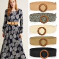 thumbnail image 1 of RotHome Straw Woven Elastic Stretch Belts for Women Boho Braided Dress Belt Comfortable Raffia Waistband for Dresses Casual Summer Accessories Black, 1 of 5