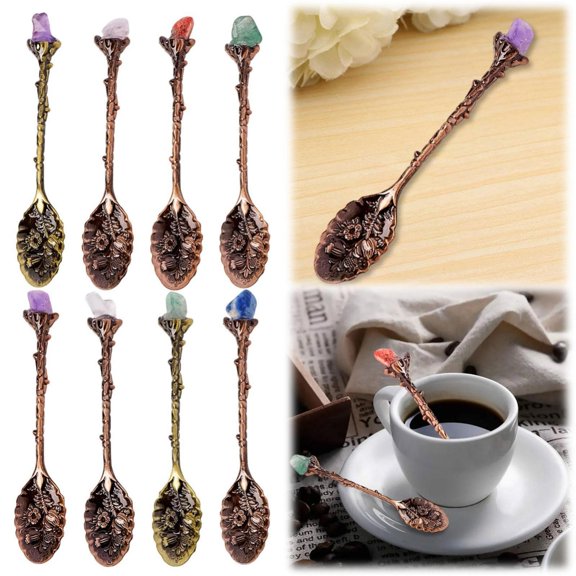 RotHome Wedding Favors for Guests Gold Tea Spoons Set of 1 Antique Crystal Handle Alloy Dessert Spoon Mini Flatware for Stirring Coffee Tea Party Souvenirs