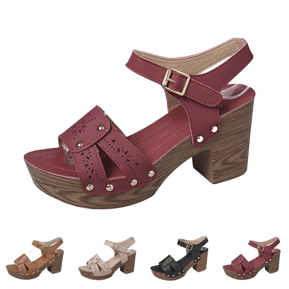 RotHome Wedge Sandals for Women Platform Heel Chunky Heel Sandals Peep Toe Dress Heels High Heel Non Slip Traction Soft Lining Adjustable Strap Secure Fit All Day Wear