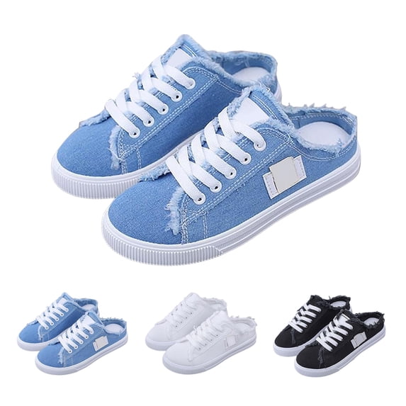 RotHome Women's Canvas Slip on Sneakers Fashion Casual Mule Shoes Comfortable Backless Loafers Breathable Lightweight Closed Toe Summer Walking Shoes