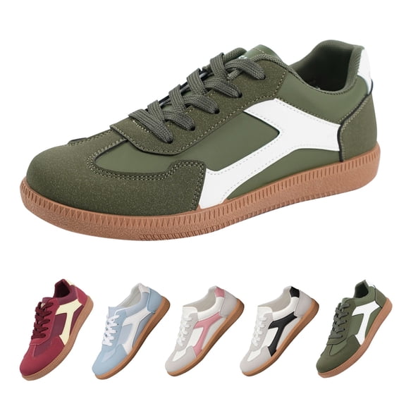 RotHome Women’s Casual Shoes Trendy Low Top Sneakers for Walking Dressy Athletic Retro Style Lace Up Slip On Comfort Foam Insole Breathable Non-Slip Green