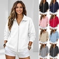 thumbnail image 1 of RotHome Women's Classic Collared Zip Up Hoodie Long Sleeve Drop Shoulder Fleece Sweatshirt with Pockets Cozy Casual Jacket Plain White Pullover Style Medium, 1 of 10
