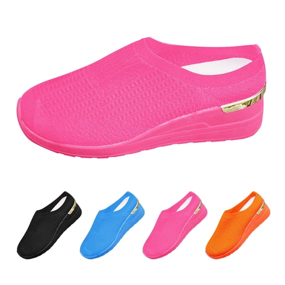 RotHome Women's Slip-On Platform Orthopedic Mules, Knit Breathable Sneakers with Arch Support, Comfortable Backless Clogs for Casual Daily Wear